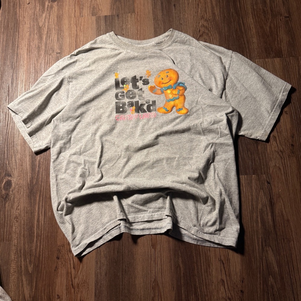 Lets Get Baked Gingerbread Man‎ Gray Graphic Tee XL Gildan Cotton Blend